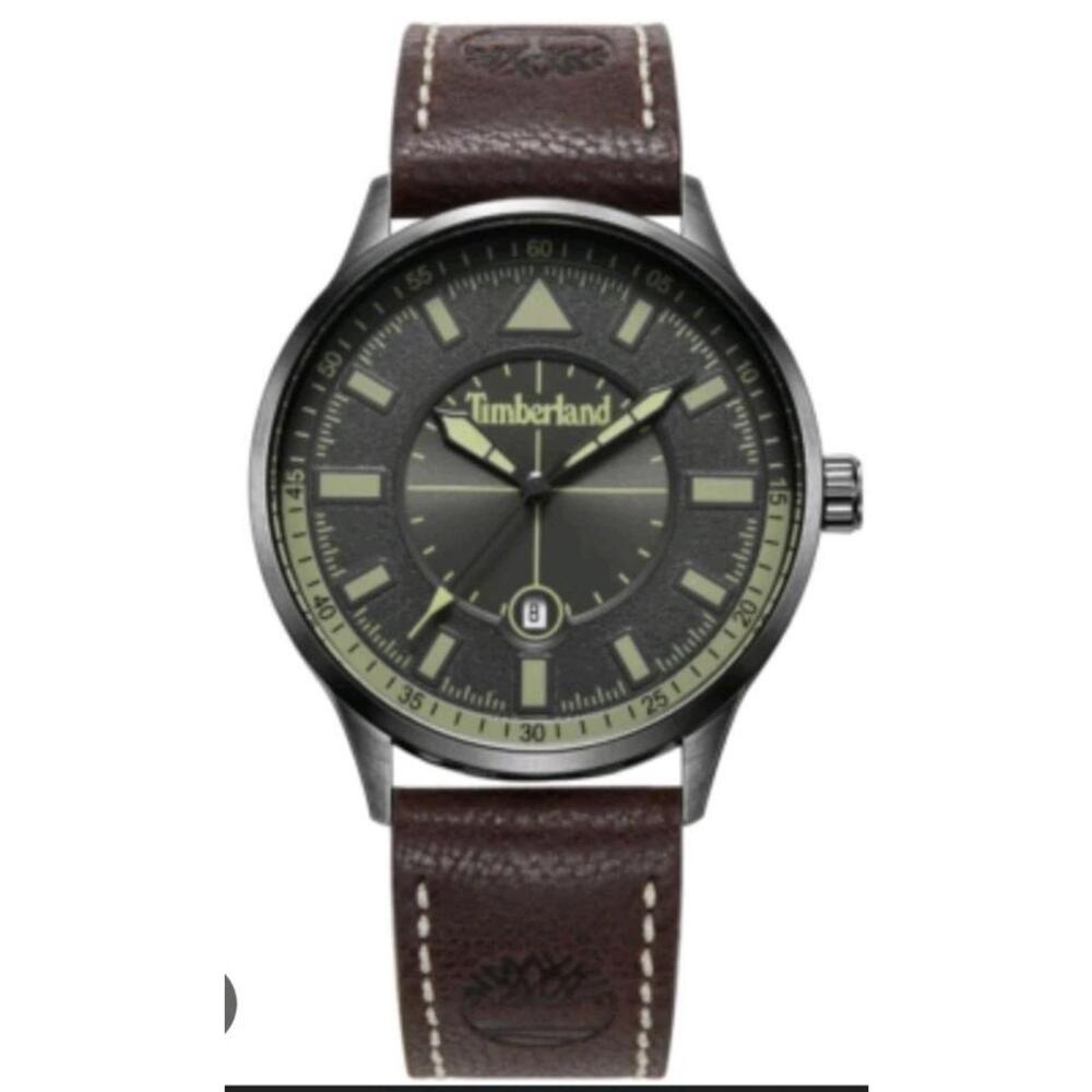 Timberland Classic Brown Leather Grey/Green Dial Date Men’s Watch TDWGB2181502
